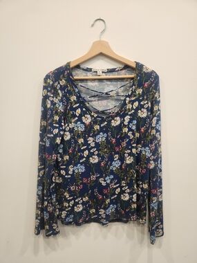 Moral Fiber Navy Floral Crisscross Scoop Neck Top